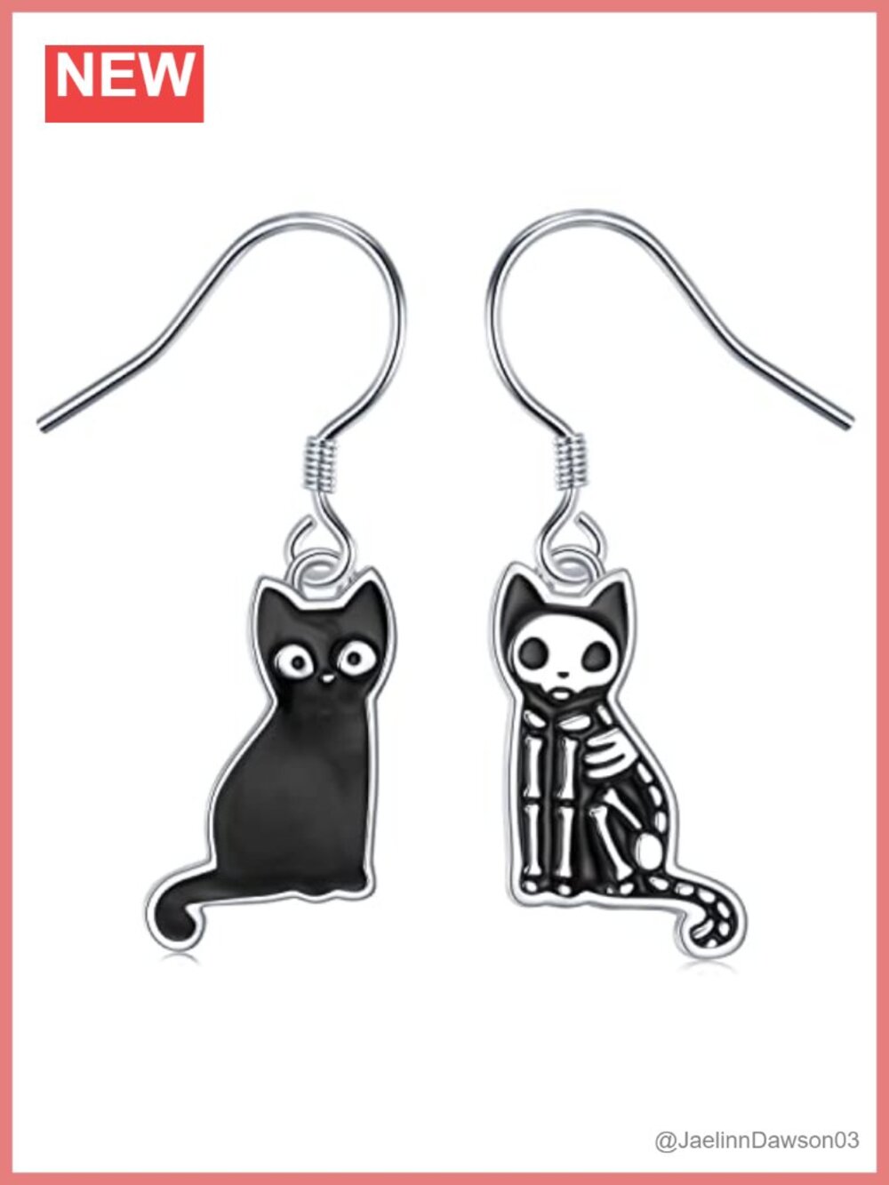 925 Sterling Silver Black Cat Skeleton Dangle Earrings Cute Gift Women